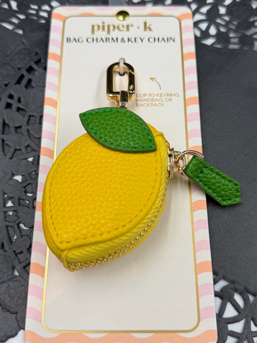 piper·k Yellow Lemon Bag Charm & Key Chain